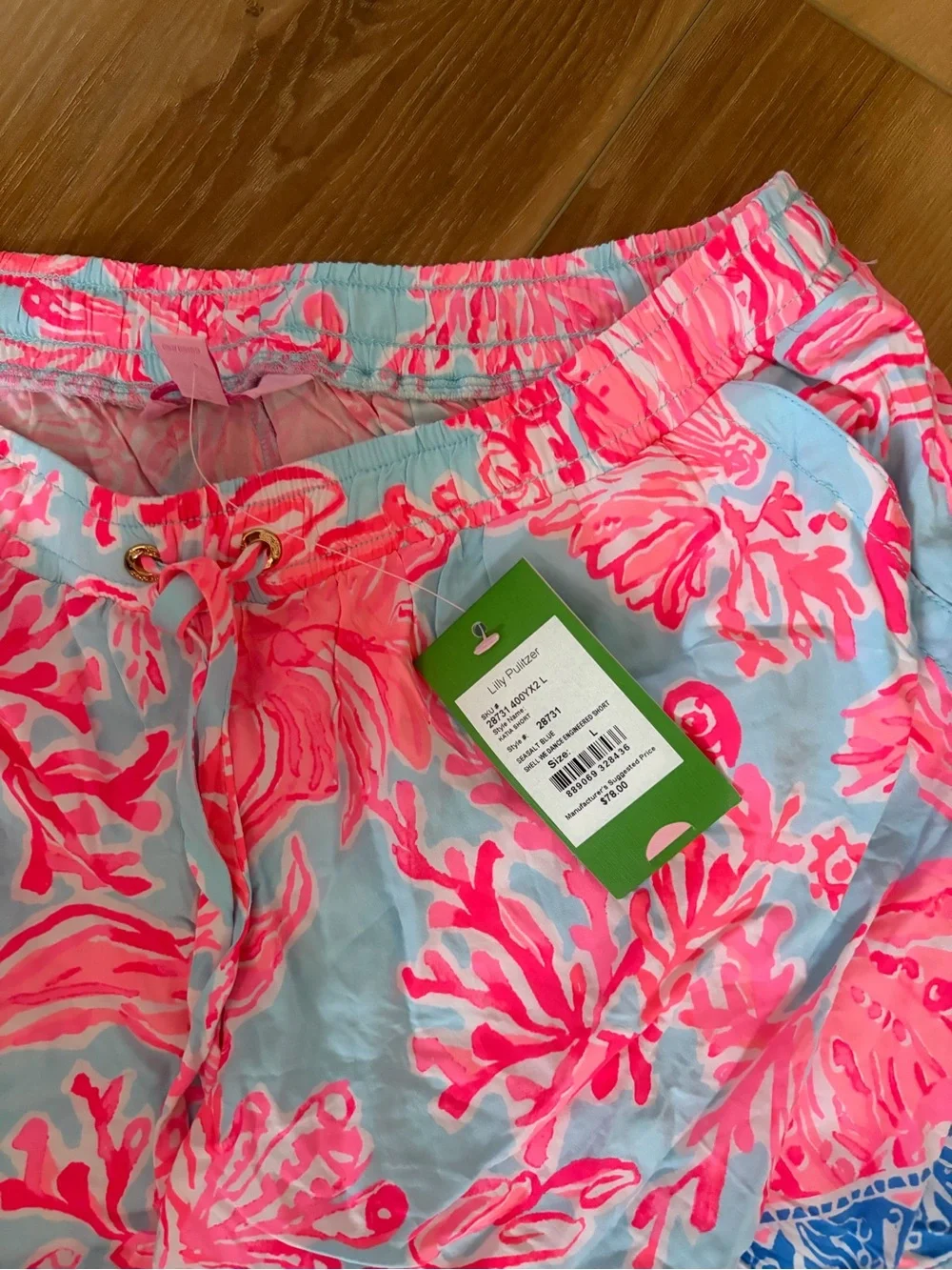 Lilly Pulitzer Coral Pink & Sky Blue Printed Athletic Shorts